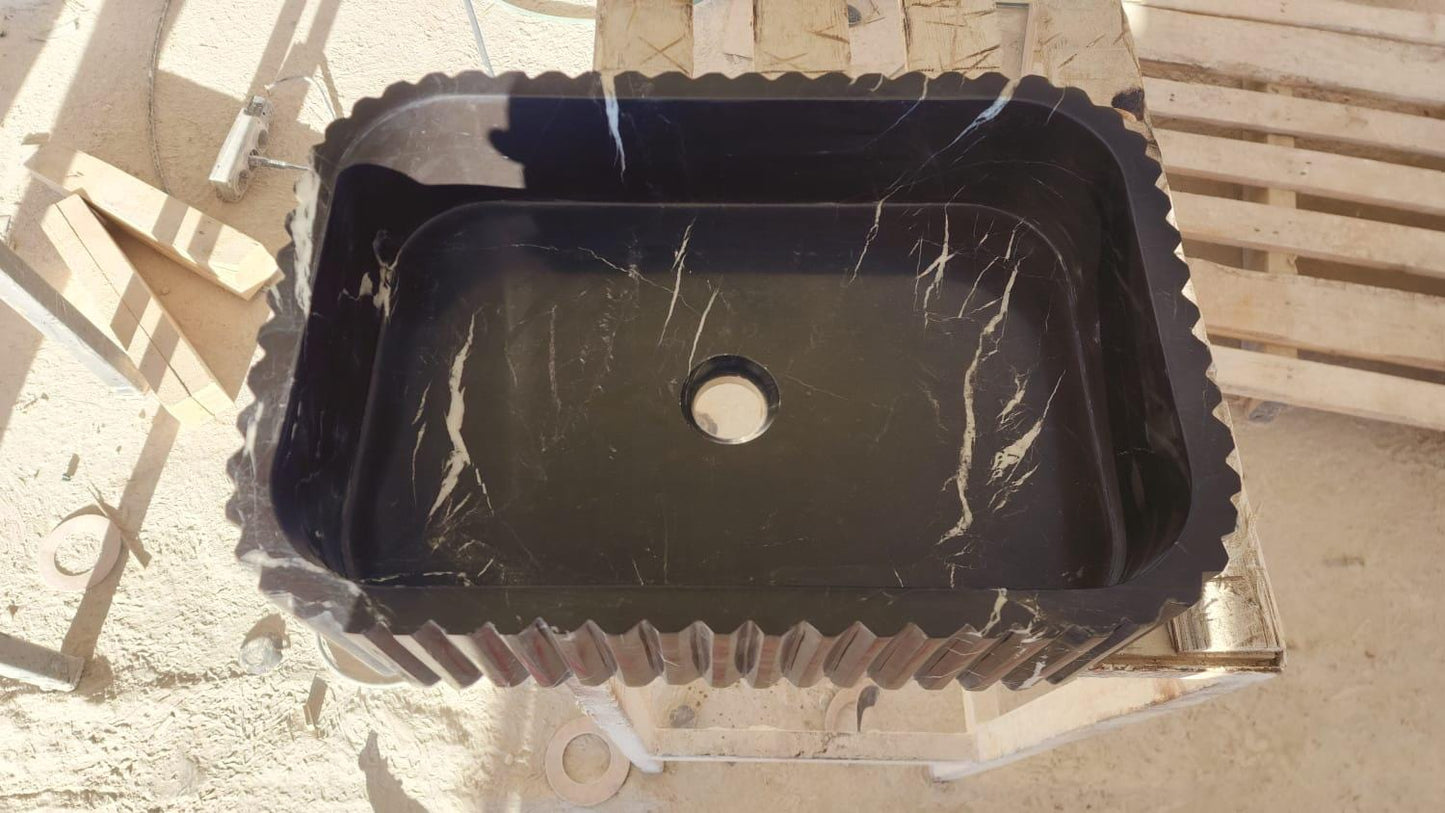 Alexander Black Marble Handmade Sink - Bathroom Wall Mounted Vanity Handcrafted Sink