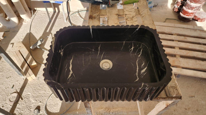 Alexander Black Marble Handmade Sink - Bathroom Wall Mounted Vanity Handcrafted Sink