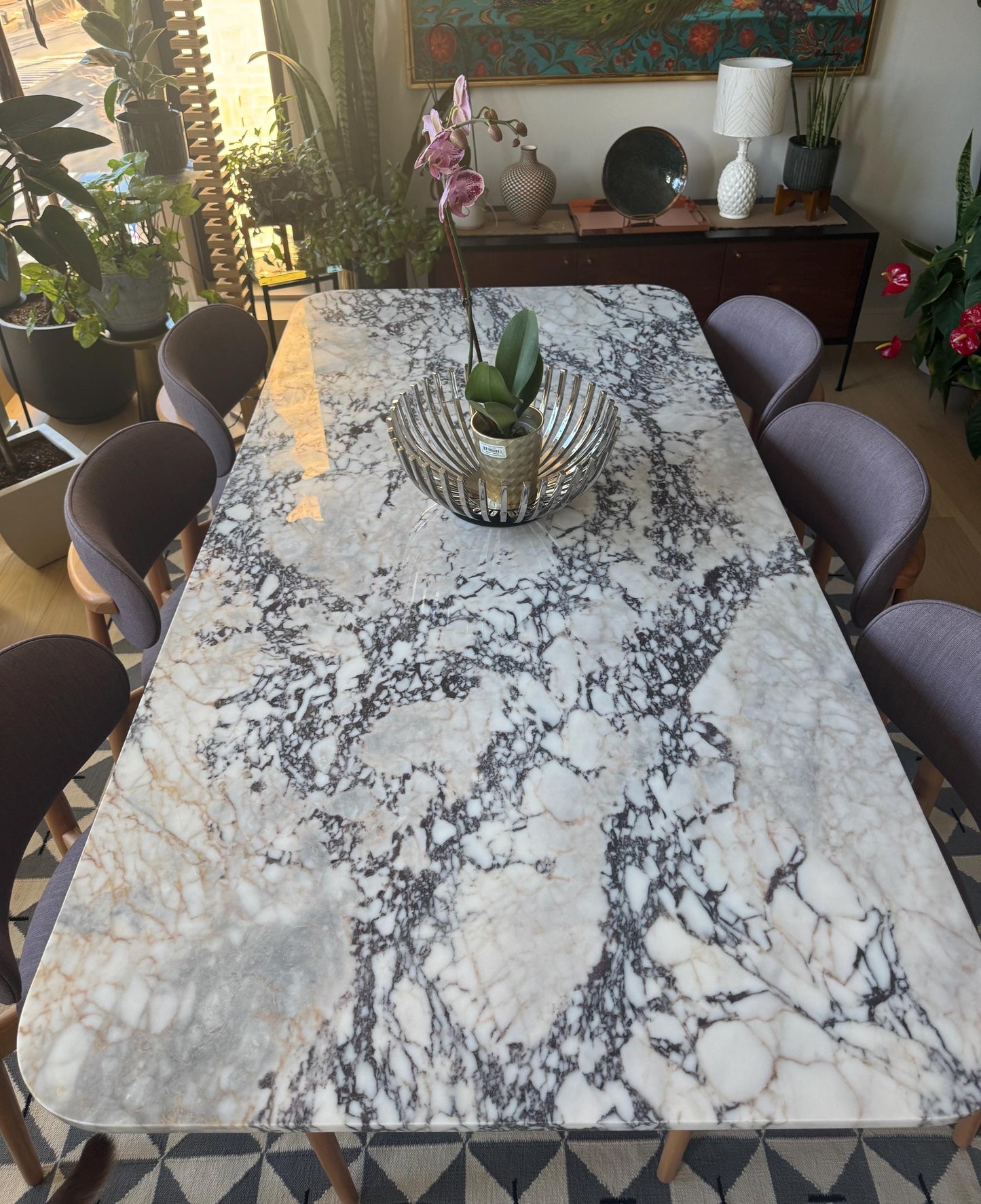 Calacatta Viola Marble Dining Table, Handcrafted Natural Home Living Room Table Top