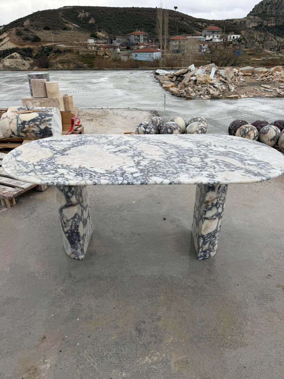 Calacatta Viola Marble Dining Table - Modern Custom Table Top - Handmade Italian Stone