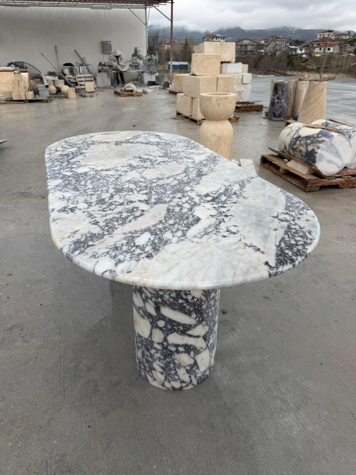 Calacatta Viola Marble Dining Table - Modern Custom Table Top - Handmade Italian Stone