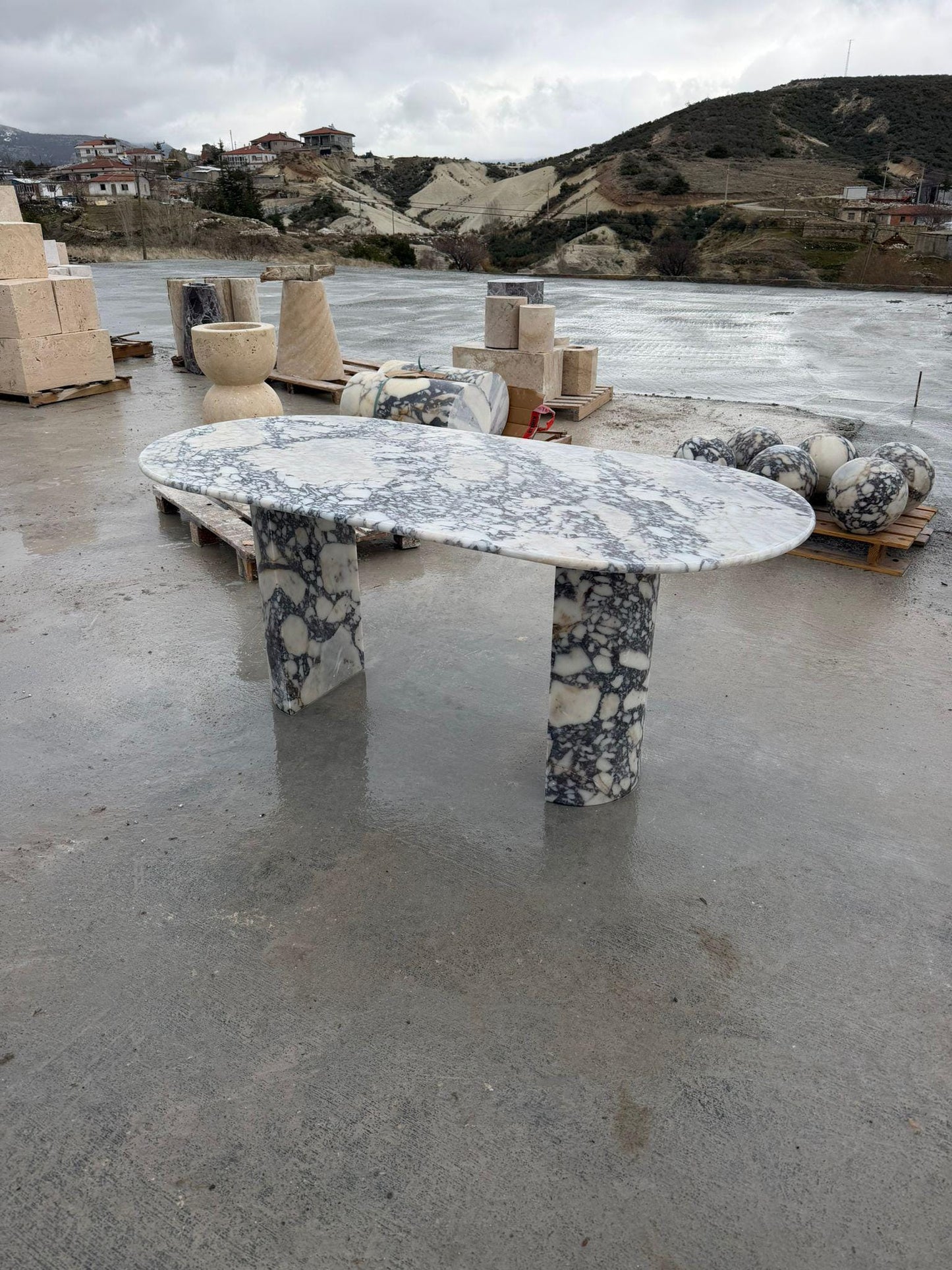 Calacatta Viola Marble Dining Table - Modern Custom Table Top - Handmade Italian Stone