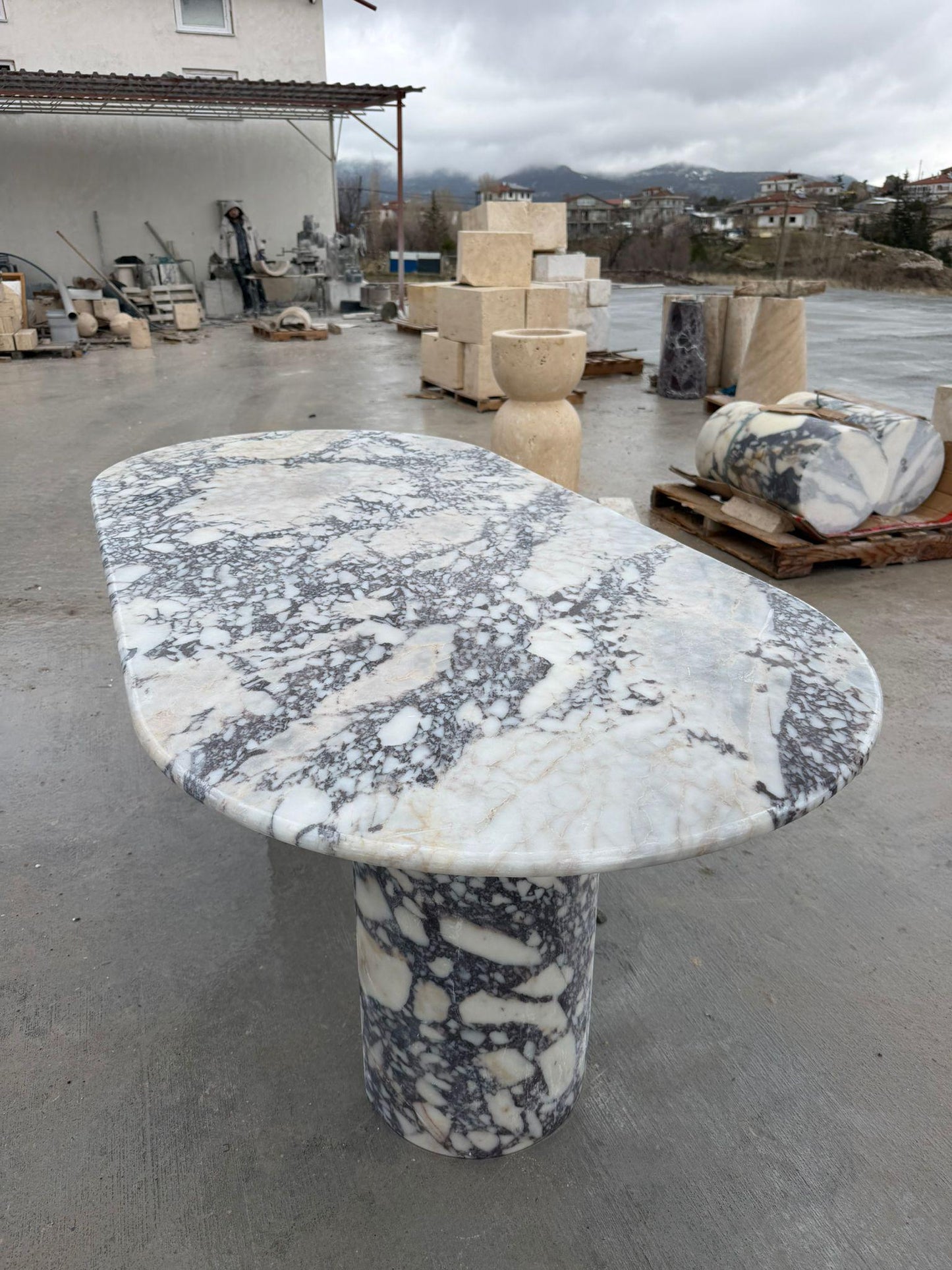 Calacatta Viola Marble Dining Table - Modern Custom Table Top - Handmade Italian Stone