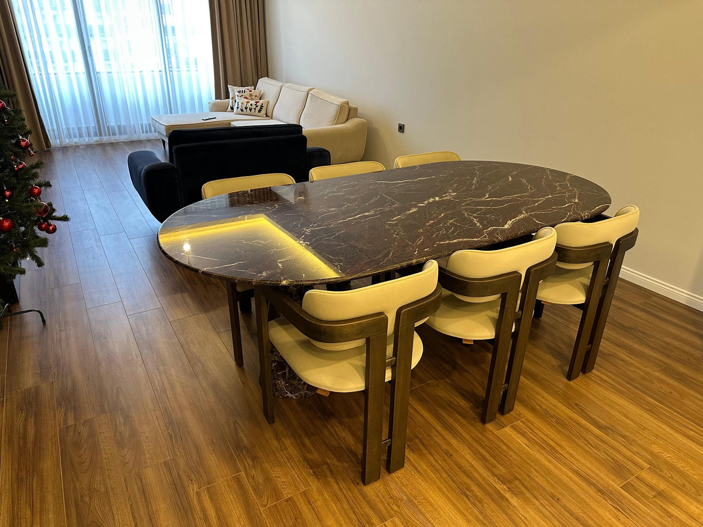 Handmade Rosso Levanto Marble Oval Dining Table – High Gloss Kitchen Stone Table