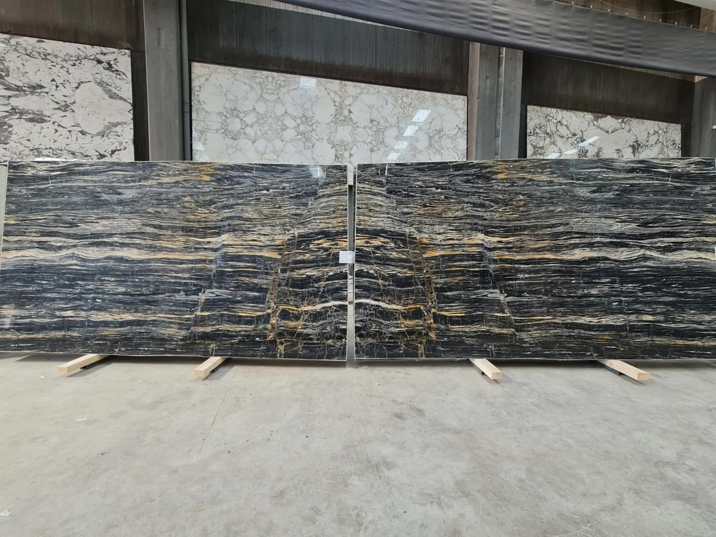 Natural Nero Picasso Marble Console Table - Gold Black Hallway Dresser - Handmade Stone