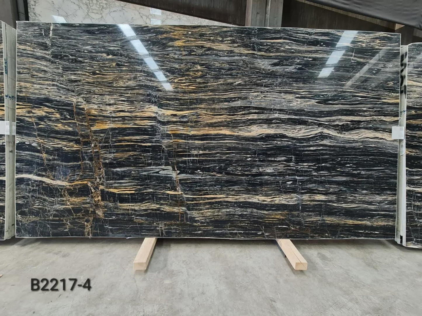 Natural Nero Picasso Marble Console Table - Gold Black Hallway Dresser - Handmade Stone