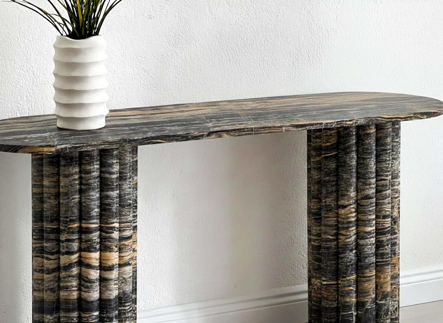 Natural Nero Picasso Marble Console Table - Gold Black Hallway Dresser - Handmade Stone