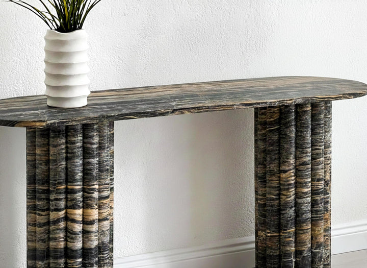 Natural Nero Picasso Marble Console Table - Gold Black Hallway Dresser - Handmade Stone