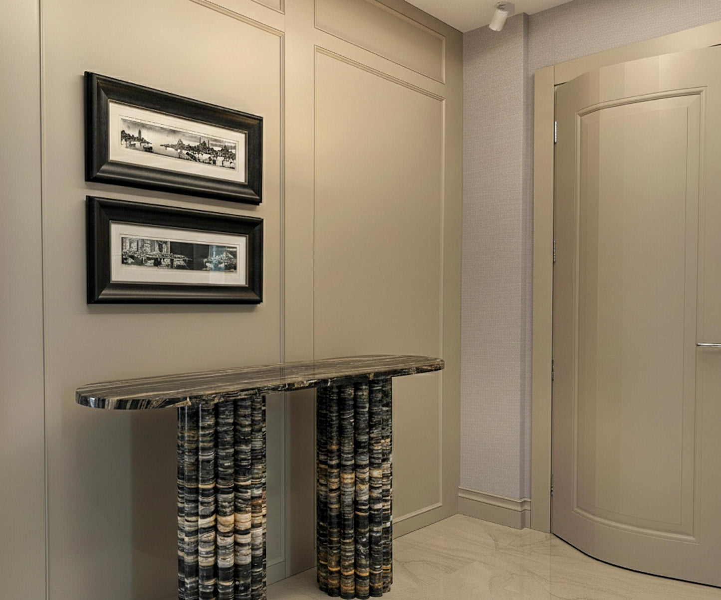 Natural Nero Picasso Marble Console Table - Gold Black Hallway Dresser - Handmade Stone
