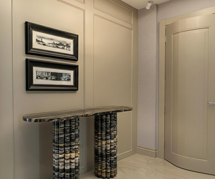 Natural Nero Picasso Marble Console Table - Gold Black Hallway Dresser - Handmade Stone