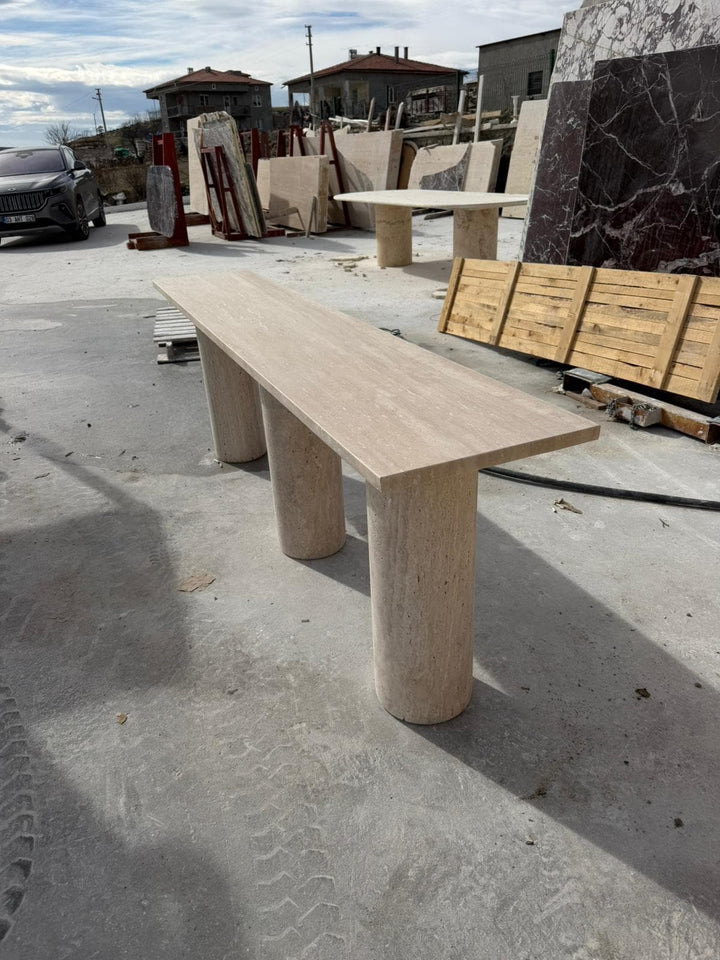 Rectangular Travertine Dresser - Marble Console Table - Custom Beige Stone - Office Desk