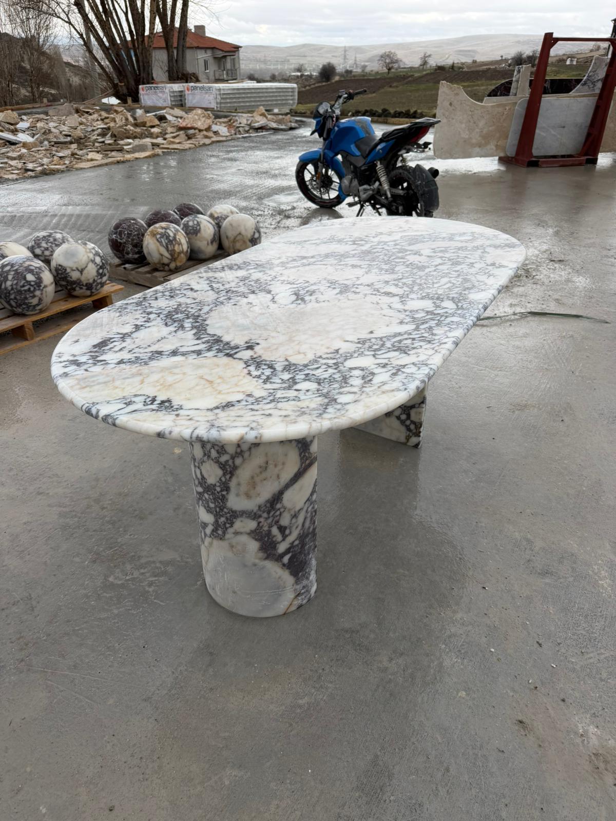 Calacatta Viola Marble Dining Table - Modern Custom Table Top - Handmade Italian Stone