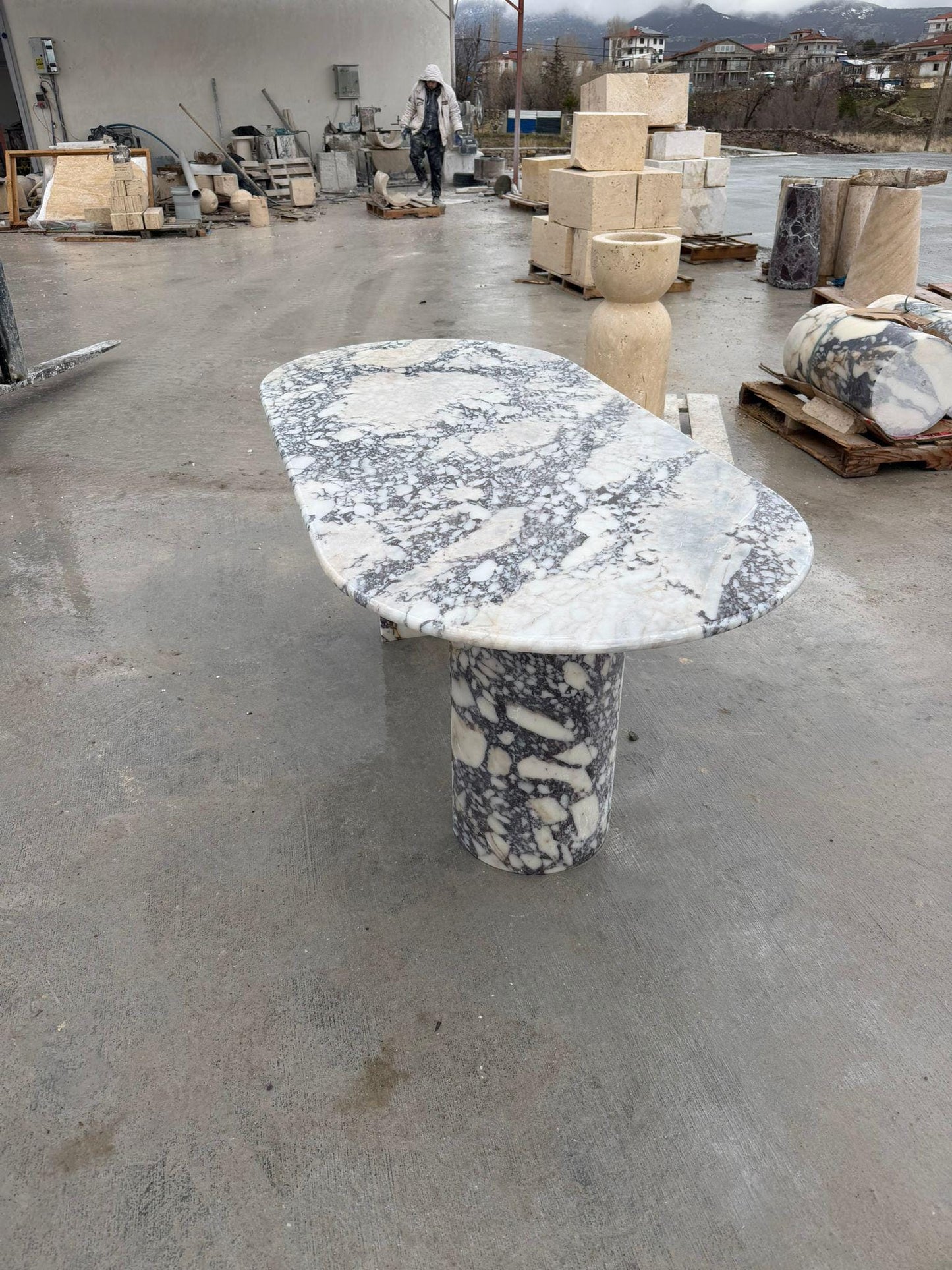 Calacatta Viola Marble Dining Table - Modern Custom Table Top - Handmade Italian Stone