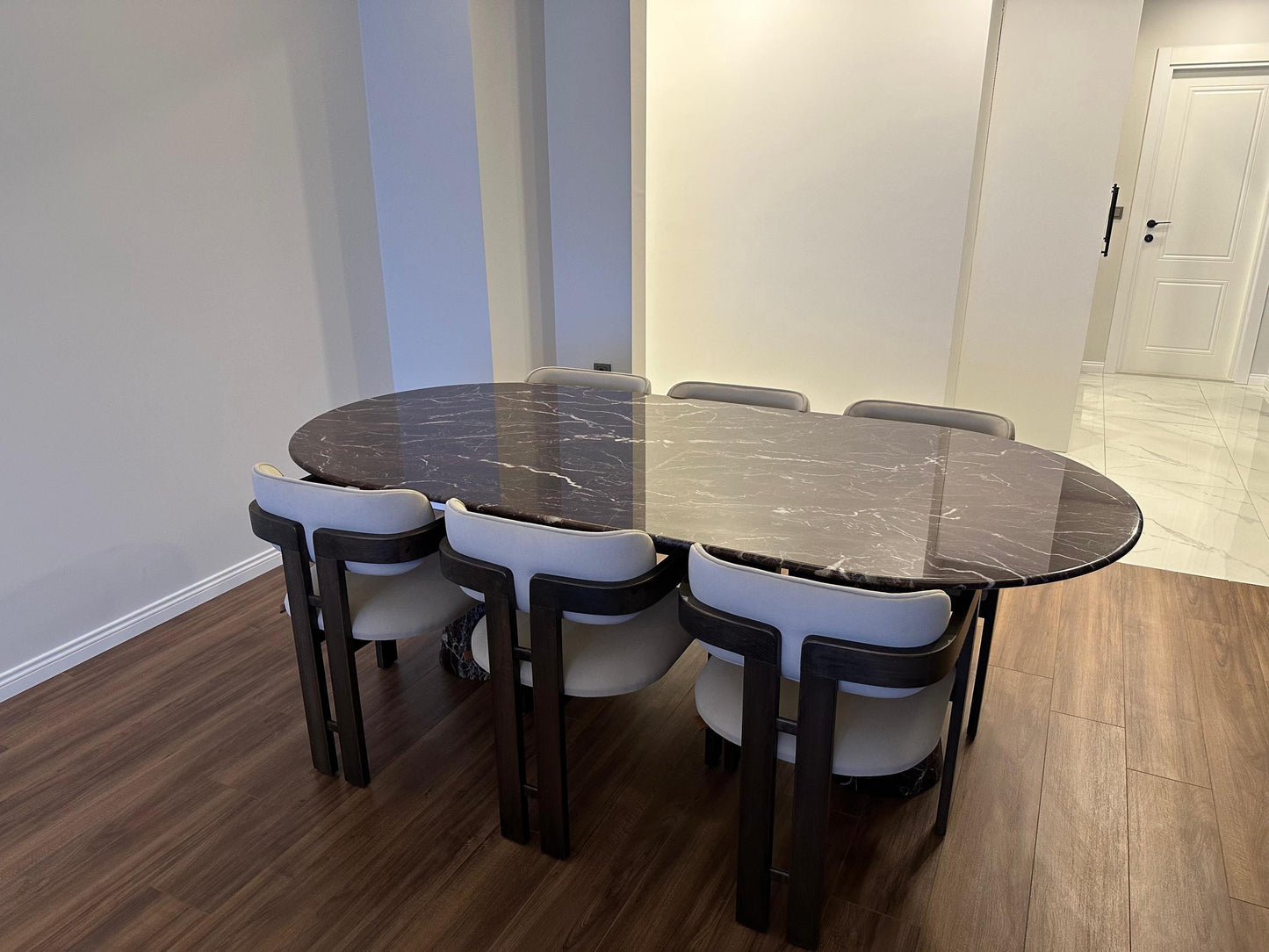 Handmade Rosso Levanto Marble Oval Dining Table – High Gloss Kitchen Stone Table
