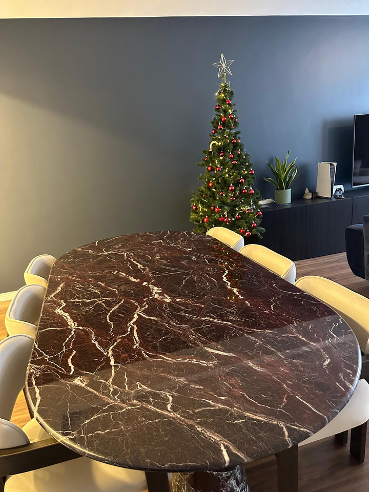 Handmade Rosso Levanto Marble Oval Dining Table – High Gloss Kitchen Stone Table