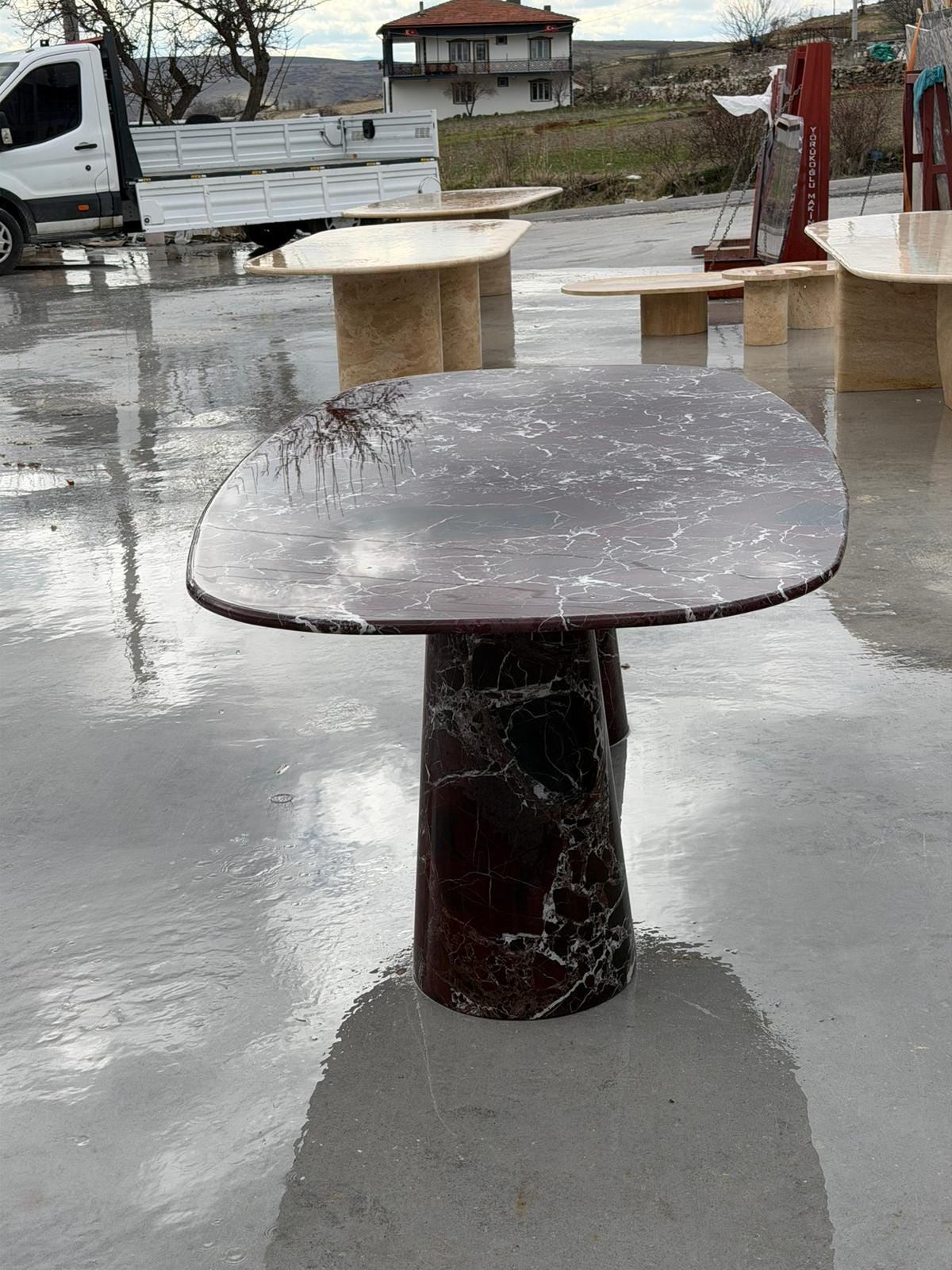 Rosso Levanto Marble Dining Table – Oval Red Stone Meeting Desk