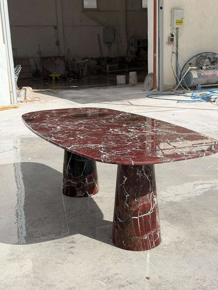 Rosso Levanto Marble Dining Table – Oval Red Stone Meeting Desk