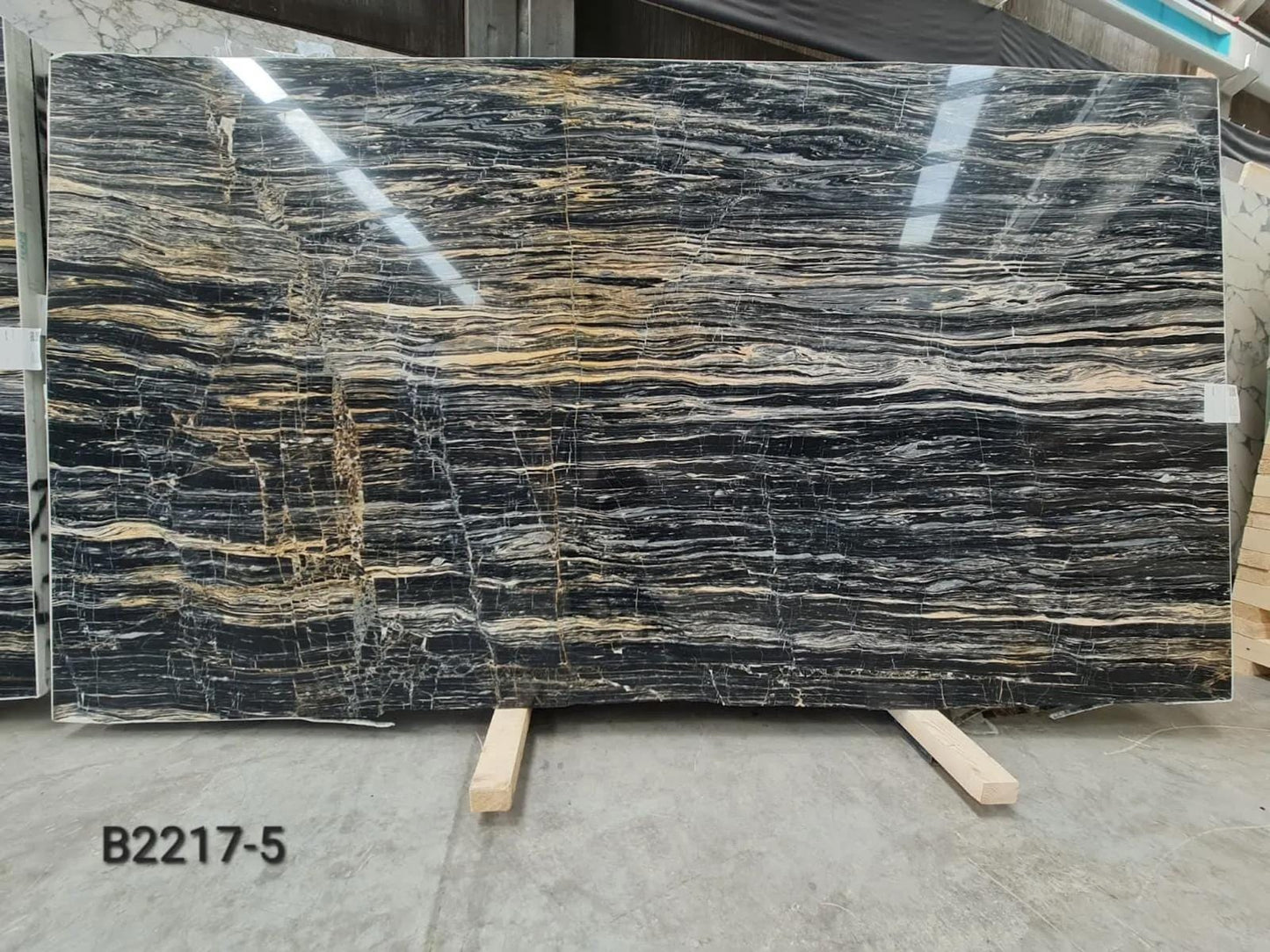 Natural Nero Picasso Marble Console Table - Gold Black Hallway Dresser - Handmade Stone