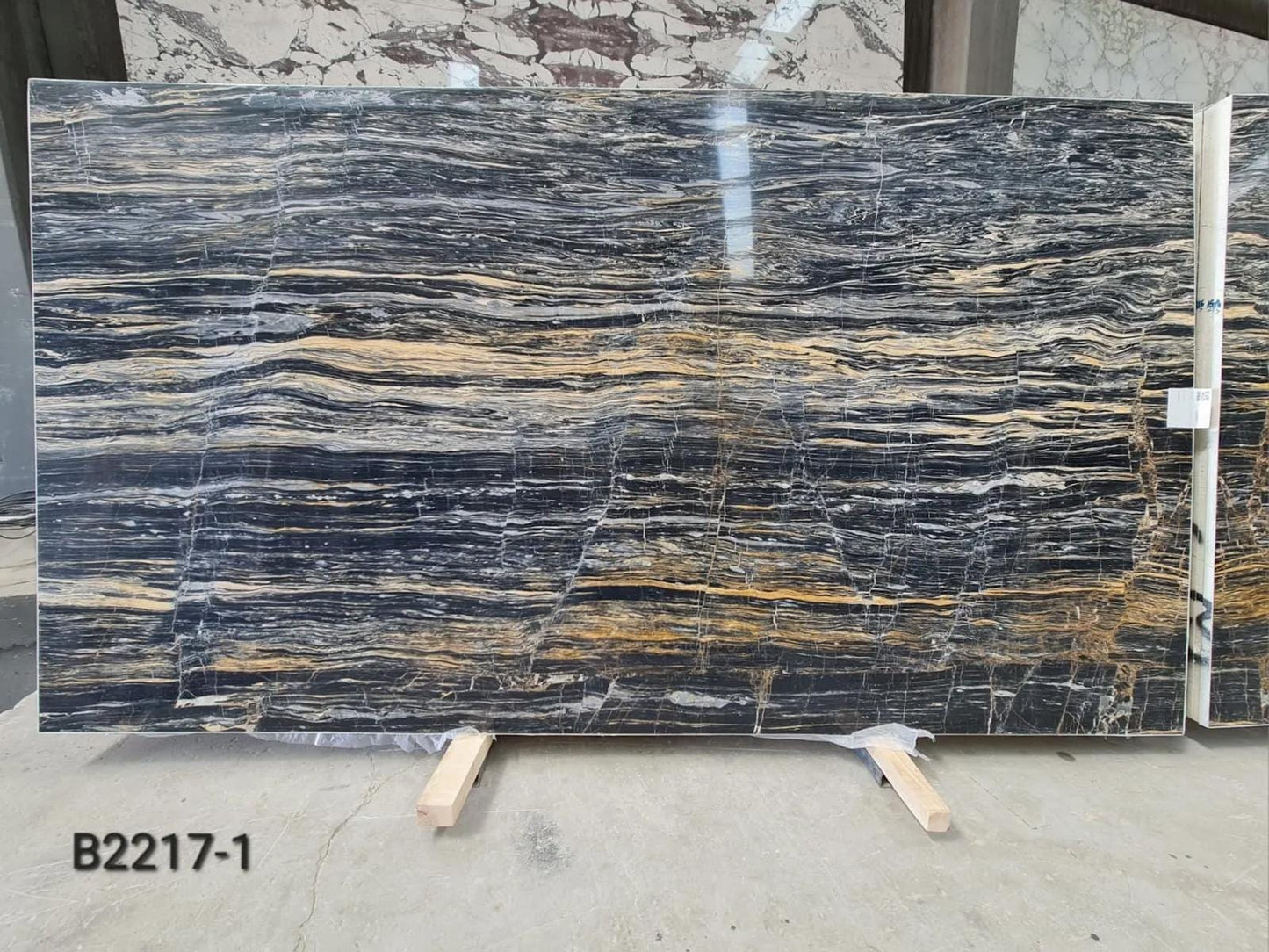 Natural Nero Picasso Marble Console Table - Gold Black Hallway Dresser - Handmade Stone