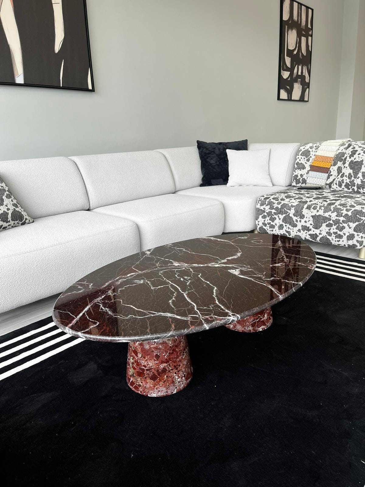 Custom Rosso Levanto Coffee Table - Red Marble End Table - Handmade Cherry Stone Desk