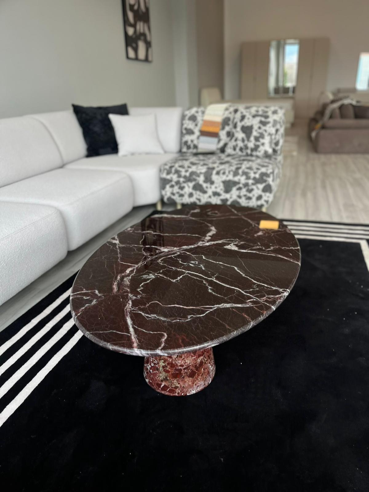 Custom Rosso Levanto Coffee Table - Red Marble End Table - Handmade Cherry Stone Desk