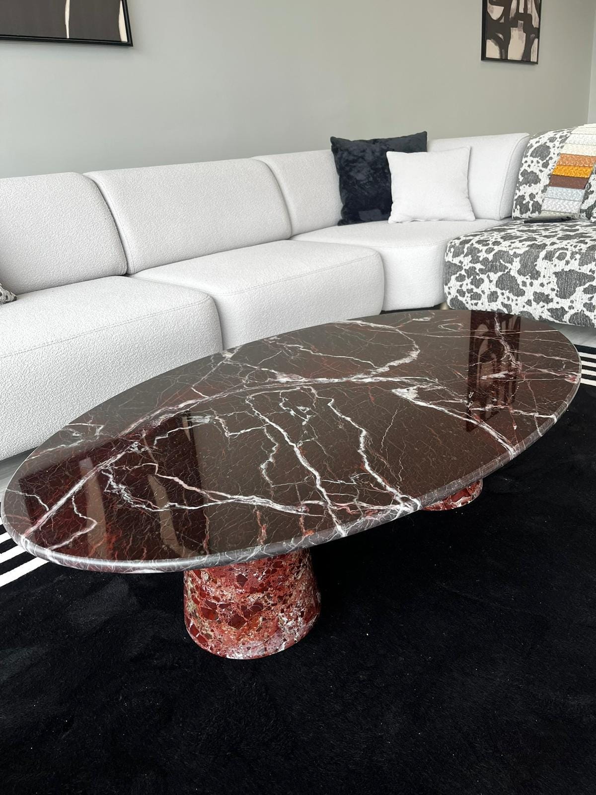 Custom Rosso Levanto Coffee Table - Red Marble End Table - Handmade Cherry Stone Desk