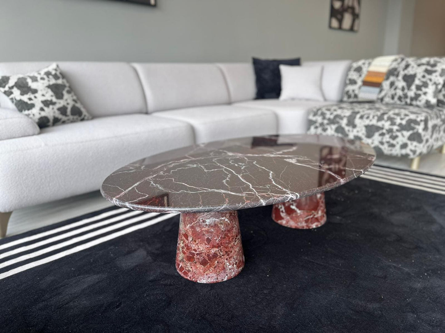 Custom Rosso Levanto Coffee Table - Red Marble End Table - Handmade Cherry Stone Desk