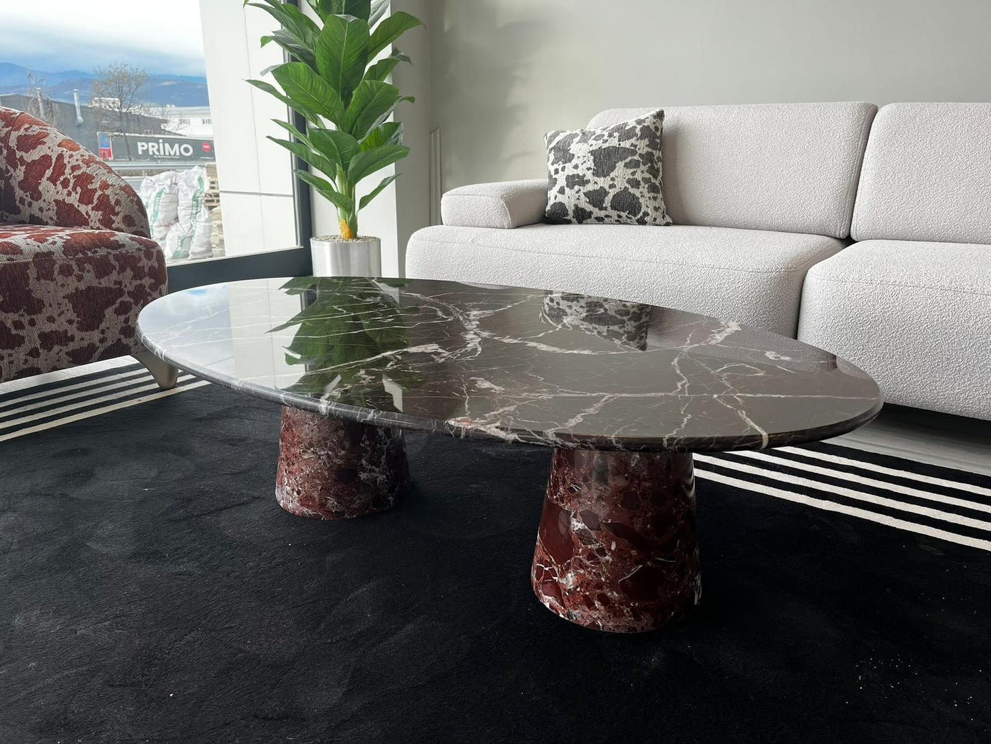 Custom Rosso Levanto Coffee Table - Red Marble End Table - Handmade Cherry Stone Desk