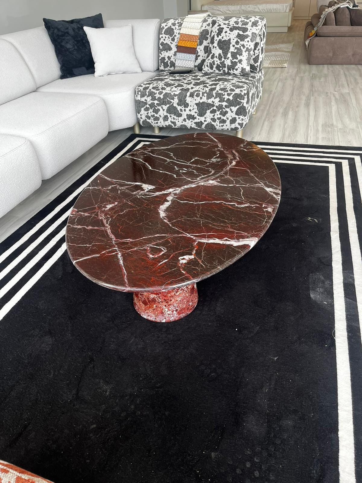 Custom Rosso Levanto Coffee Table - Red Marble End Table - Handmade Cherry Stone Desk