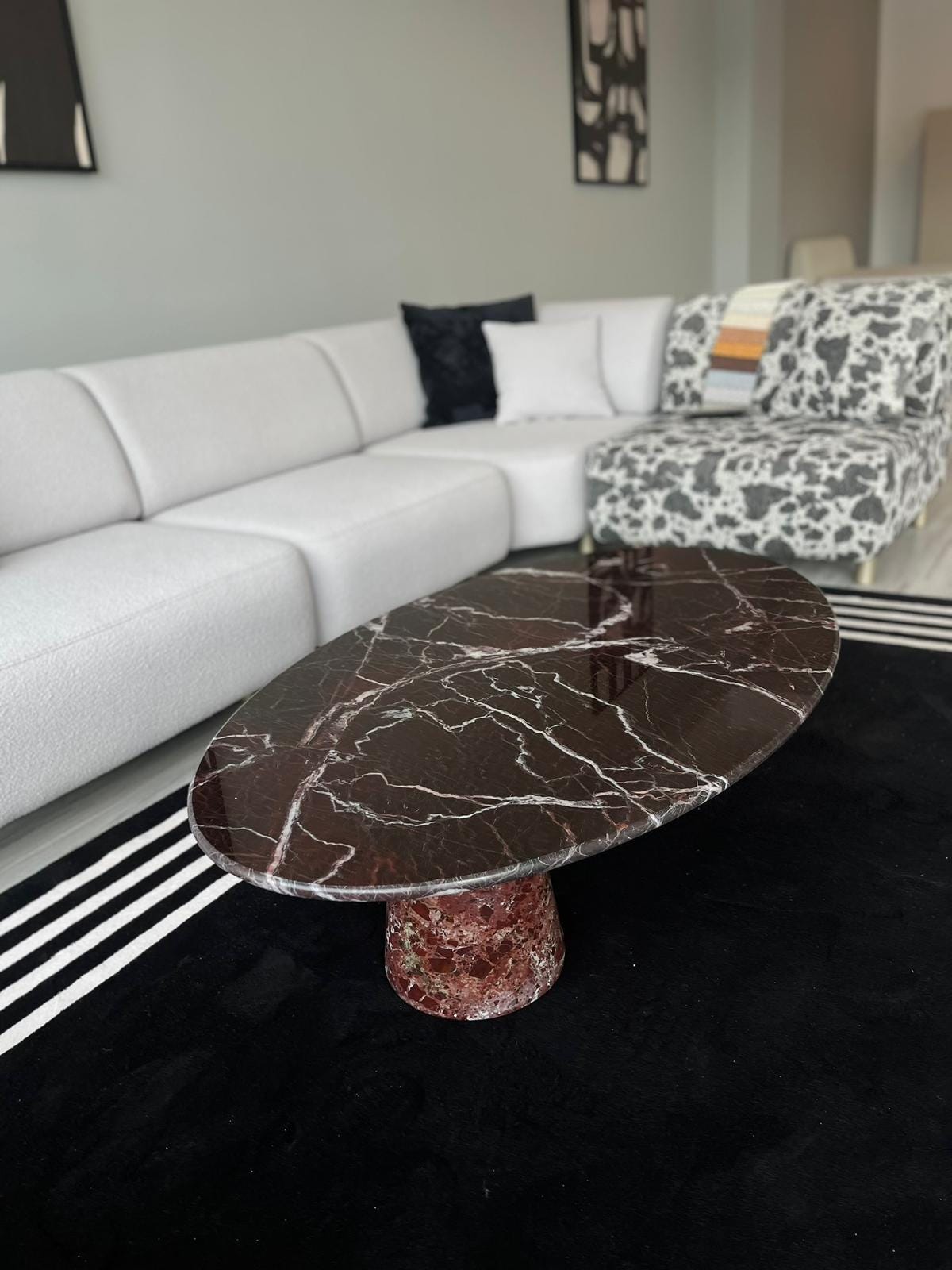 Custom Rosso Levanto Coffee Table - Red Marble End Table - Handmade Cherry Stone Desk