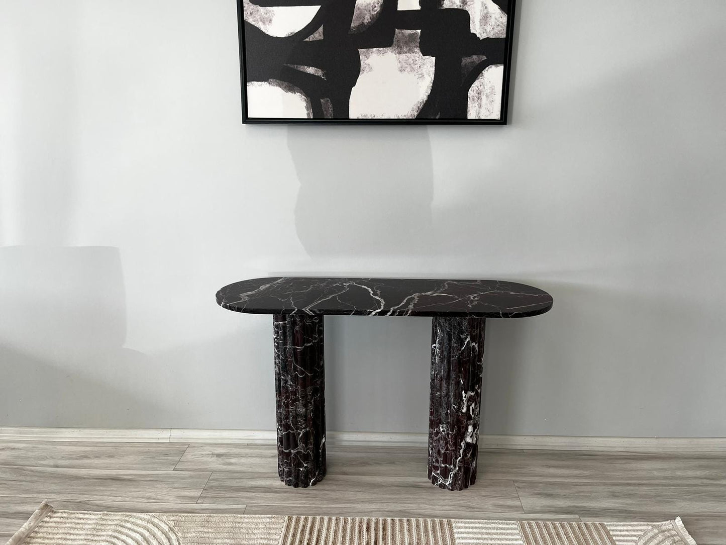 Handmade Red Rosso Levanto Marble Console Table, Natural Stone Coffee Table, Fluted Legs