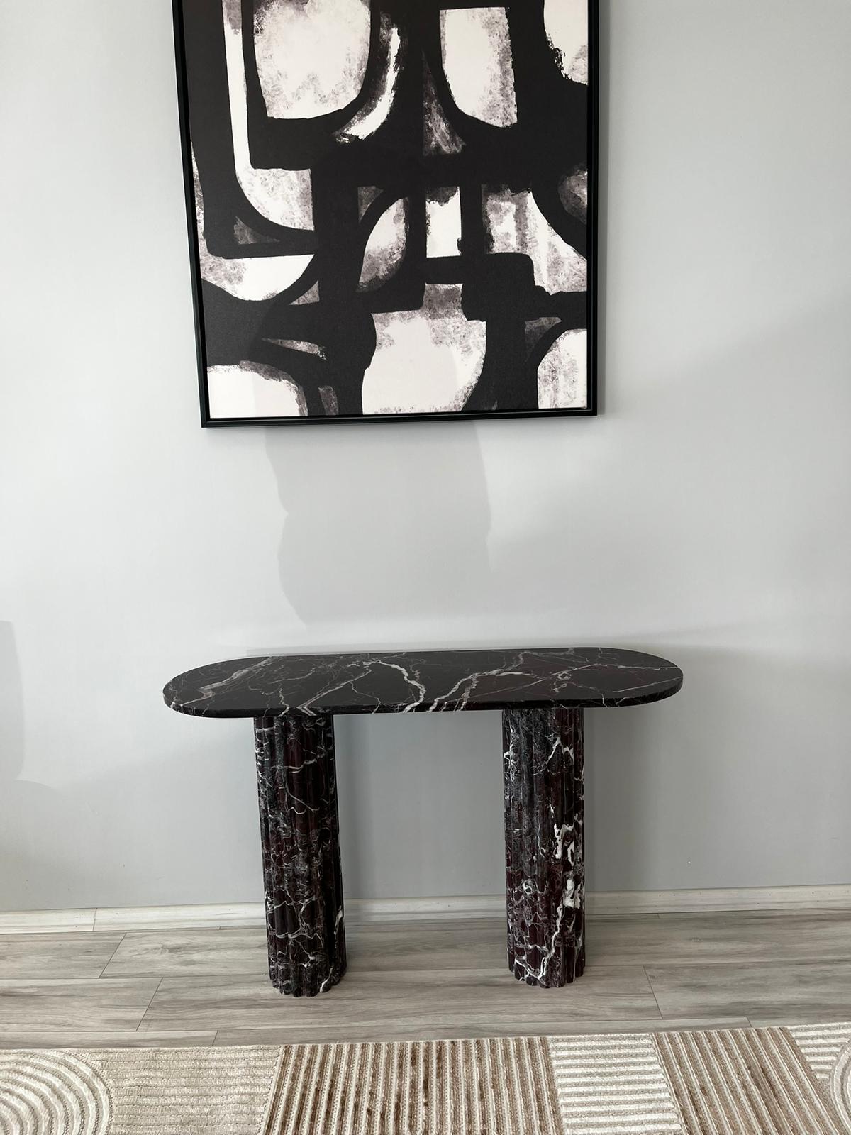Handmade Red Rosso Levanto Marble Console Table, Natural Stone Coffee Table, Fluted Legs