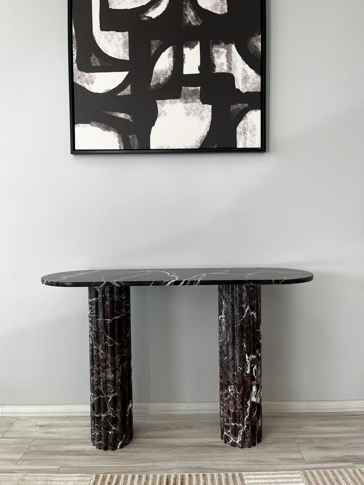 Handmade Red Rosso Levanto Marble Console Table, Natural Stone Coffee Table, Fluted Legs