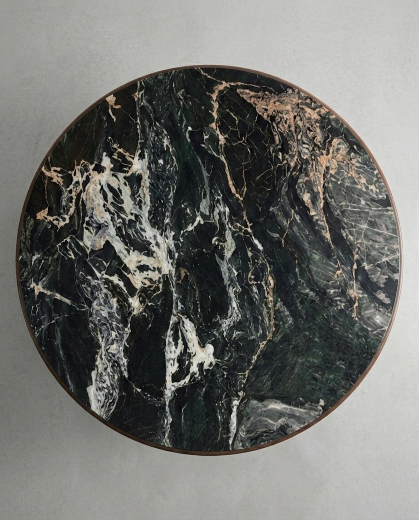 Nero Picasso Marble Round Dining Table – Walnut Wood Base Custom Stone