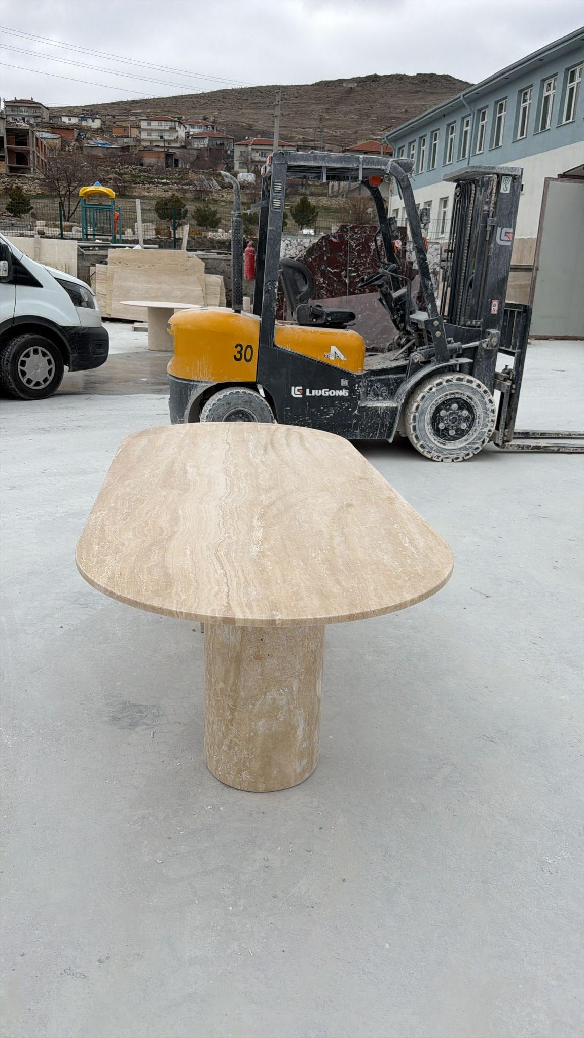Travertine Dining Table - Natural Handmade Beige Stone Living Room Marble Furniture
