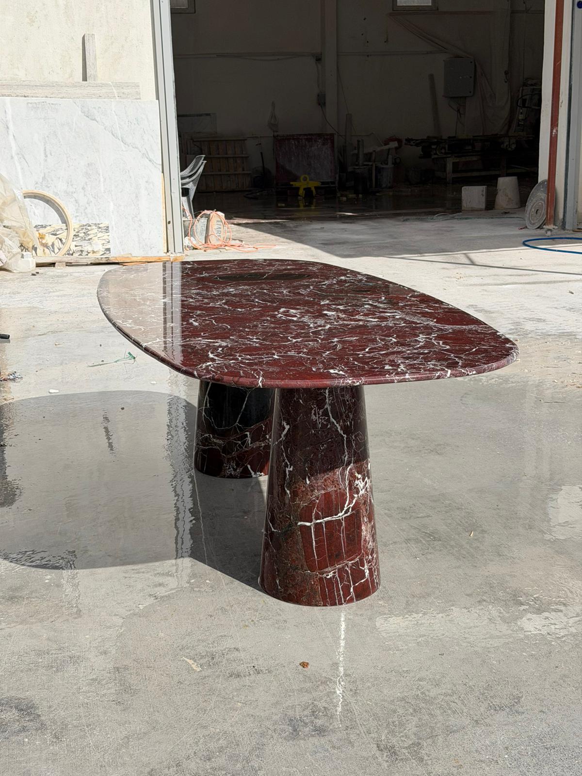 Rosso Levanto Marble Dining Table – Oval Red Stone Meeting Desk