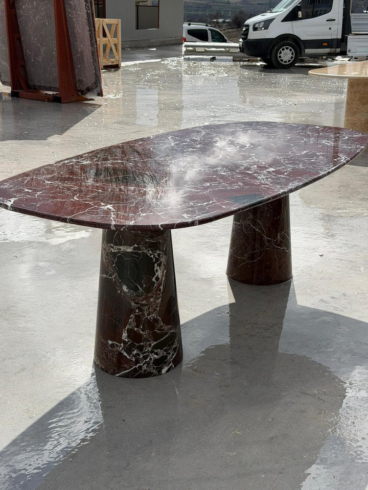Rosso Levanto Marble Dining Table – Oval Red Stone Meeting Desk