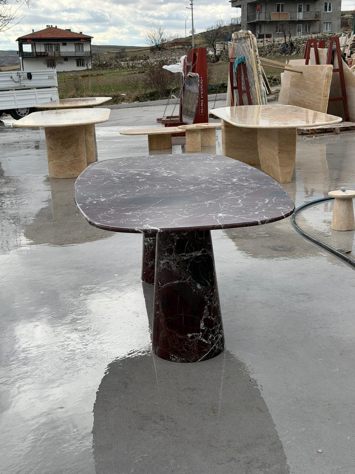 Rosso Levanto Marble Dining Table – Oval Red Stone Meeting Desk