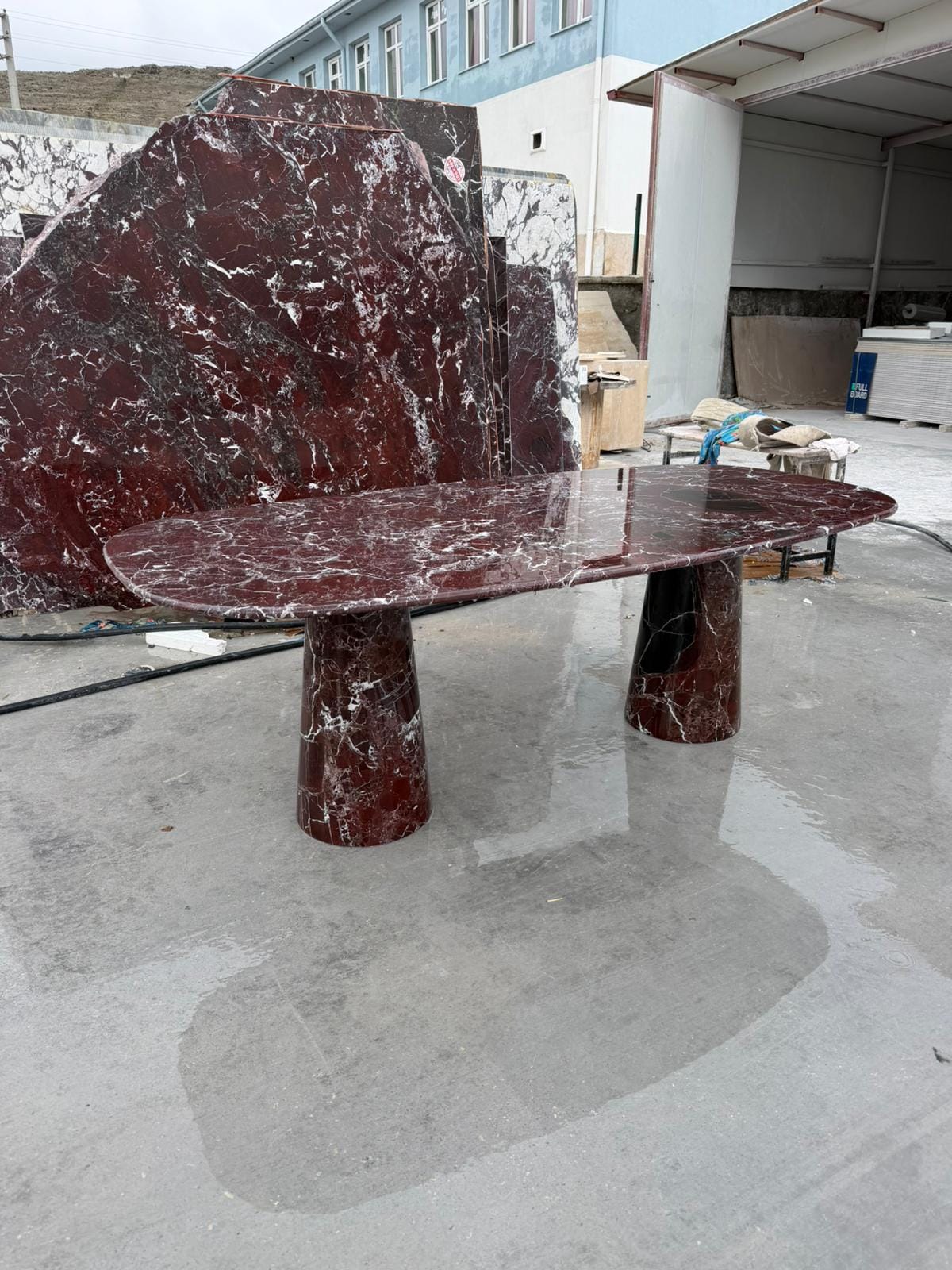 Rosso Levanto Marble Dining Table – Oval Red Stone Meeting Desk