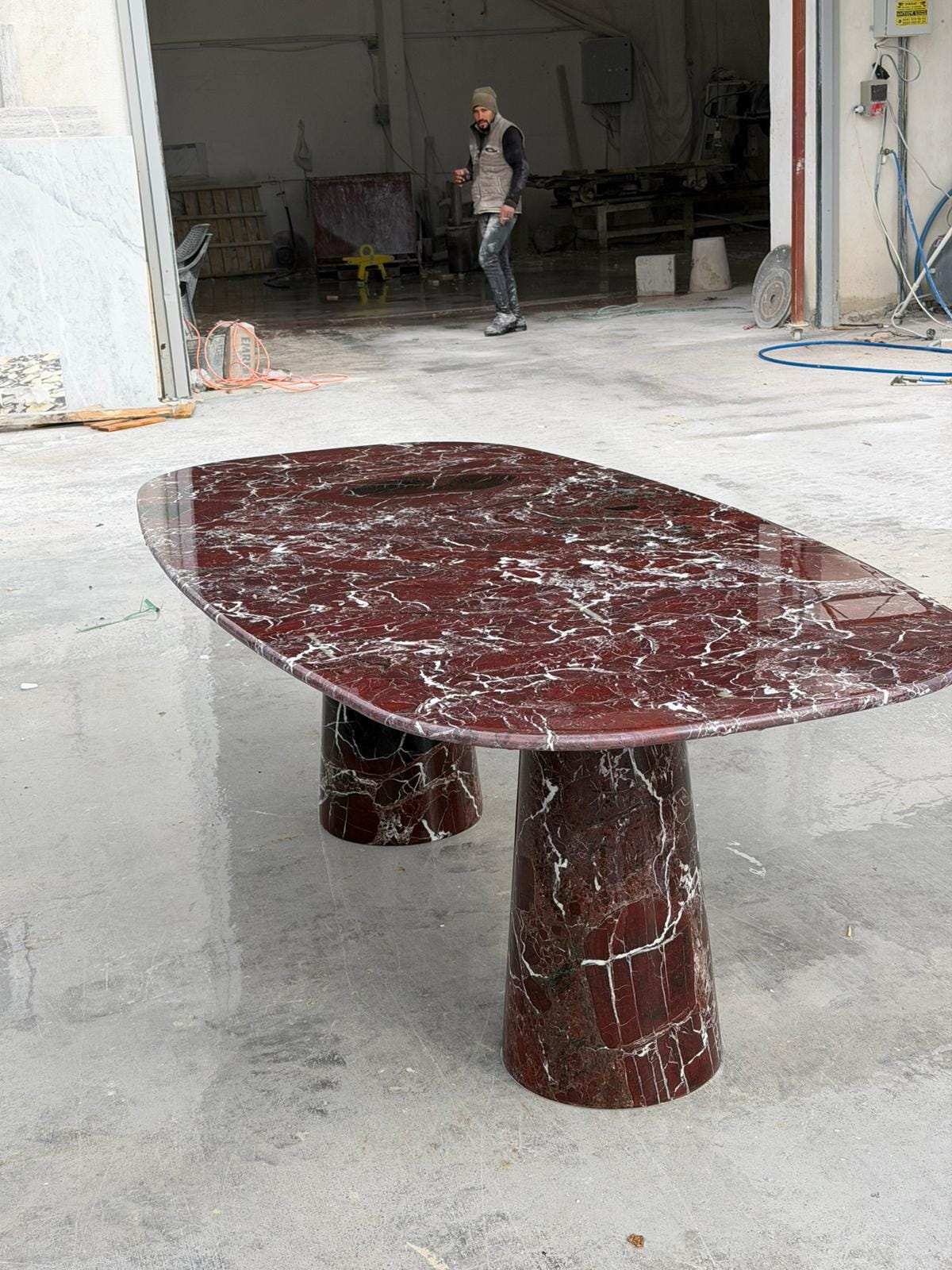 Rosso Levanto Marble Dining Table – Oval Red Stone Meeting Desk