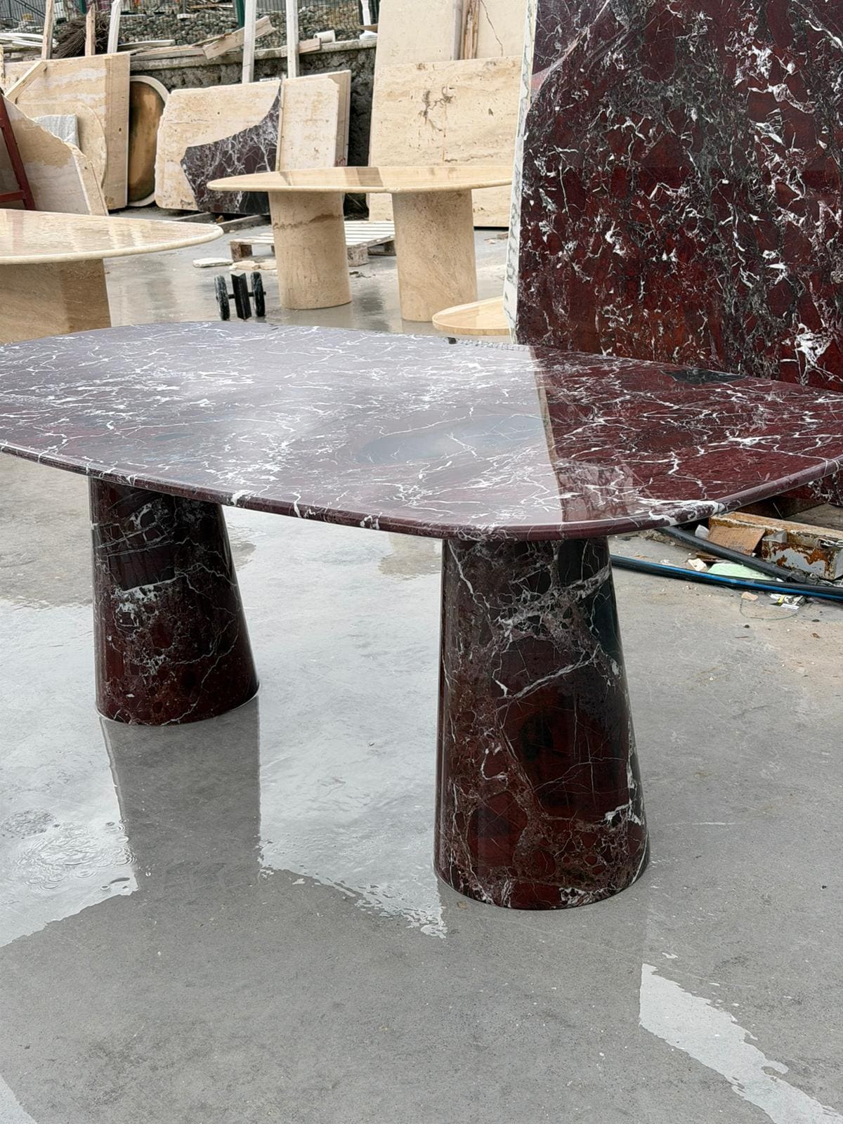 Rosso Levanto Marble Dining Table – Oval Red Stone Meeting Desk