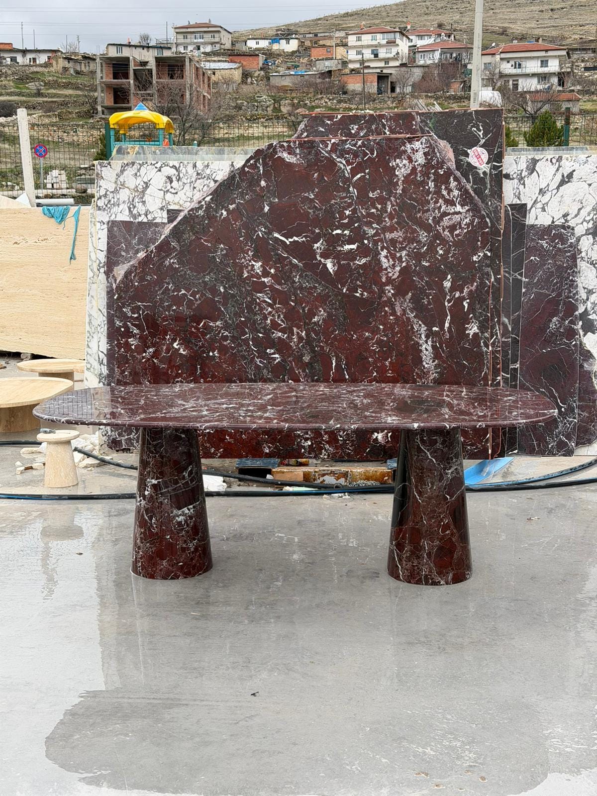 Rosso Levanto Marble Dining Table – Oval Red Stone Meeting Desk