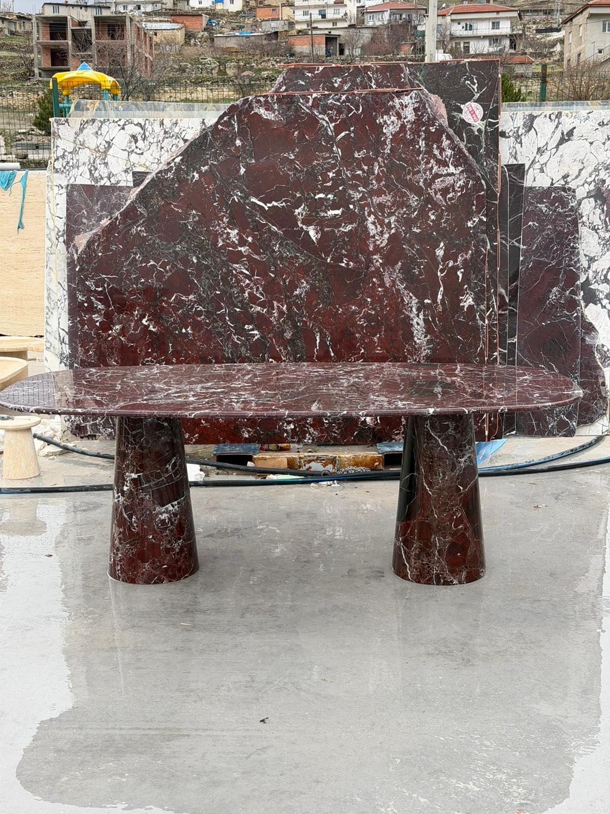 Rosso Levanto Marble Dining Table – Oval Red Stone Meeting Desk
