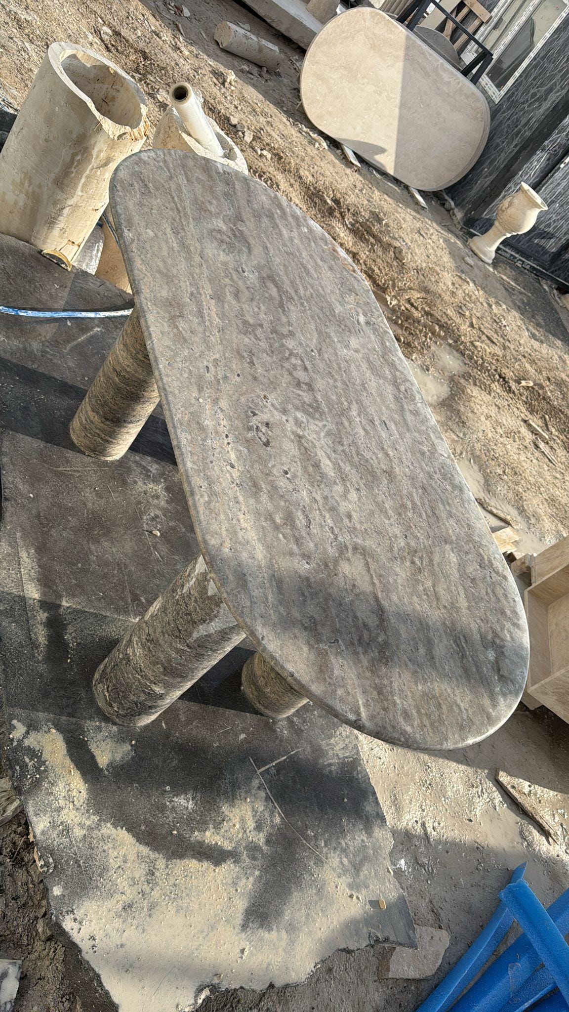 Custom Oval Silver Travertine Dining Table – Handmade Natural Stone Furniture
