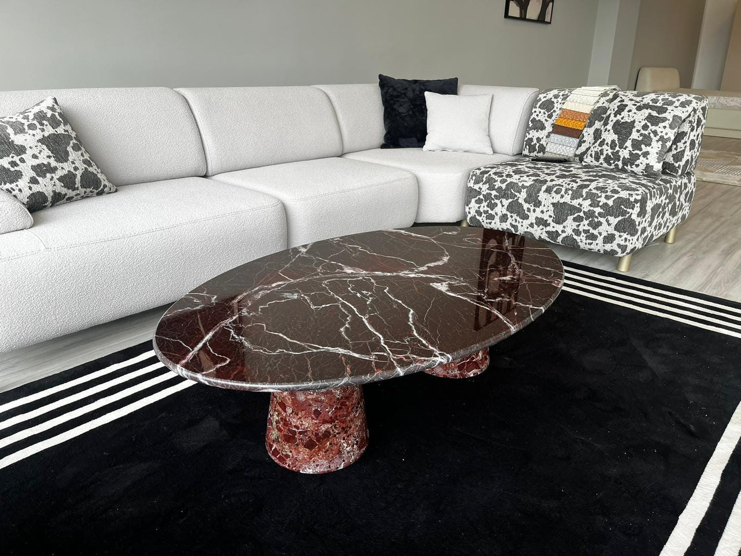 Custom Rosso Levanto Coffee Table - Red Marble End Table - Handmade Cherry Stone Desk