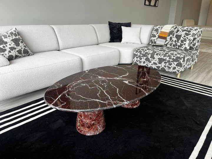 Custom Rosso Levanto Coffee Table - Red Marble End Table - Handmade Cherry Stone Desk
