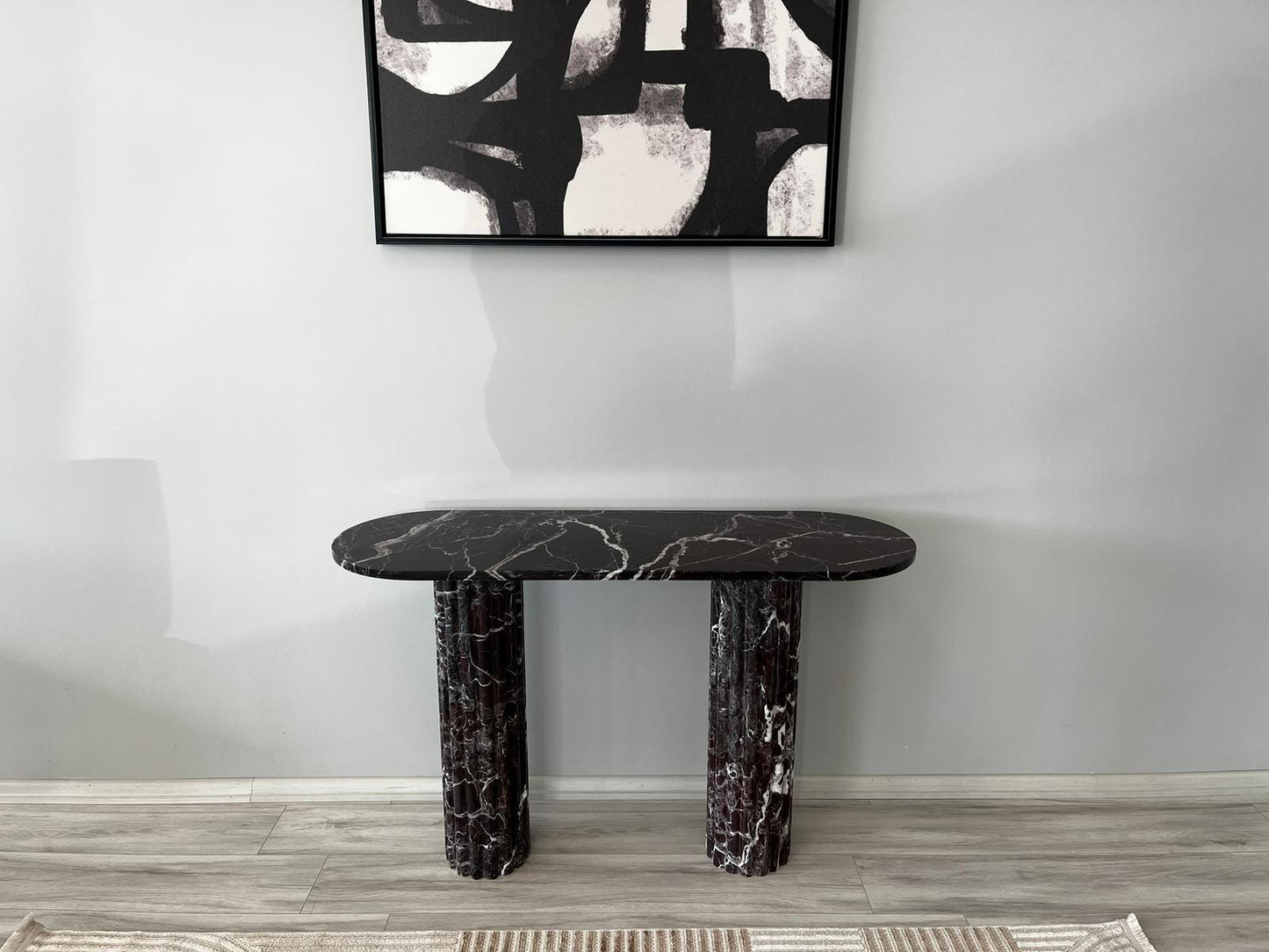 Handmade Red Rosso Levanto Marble Console Table, Natural Stone Coffee Table, Fluted Legs