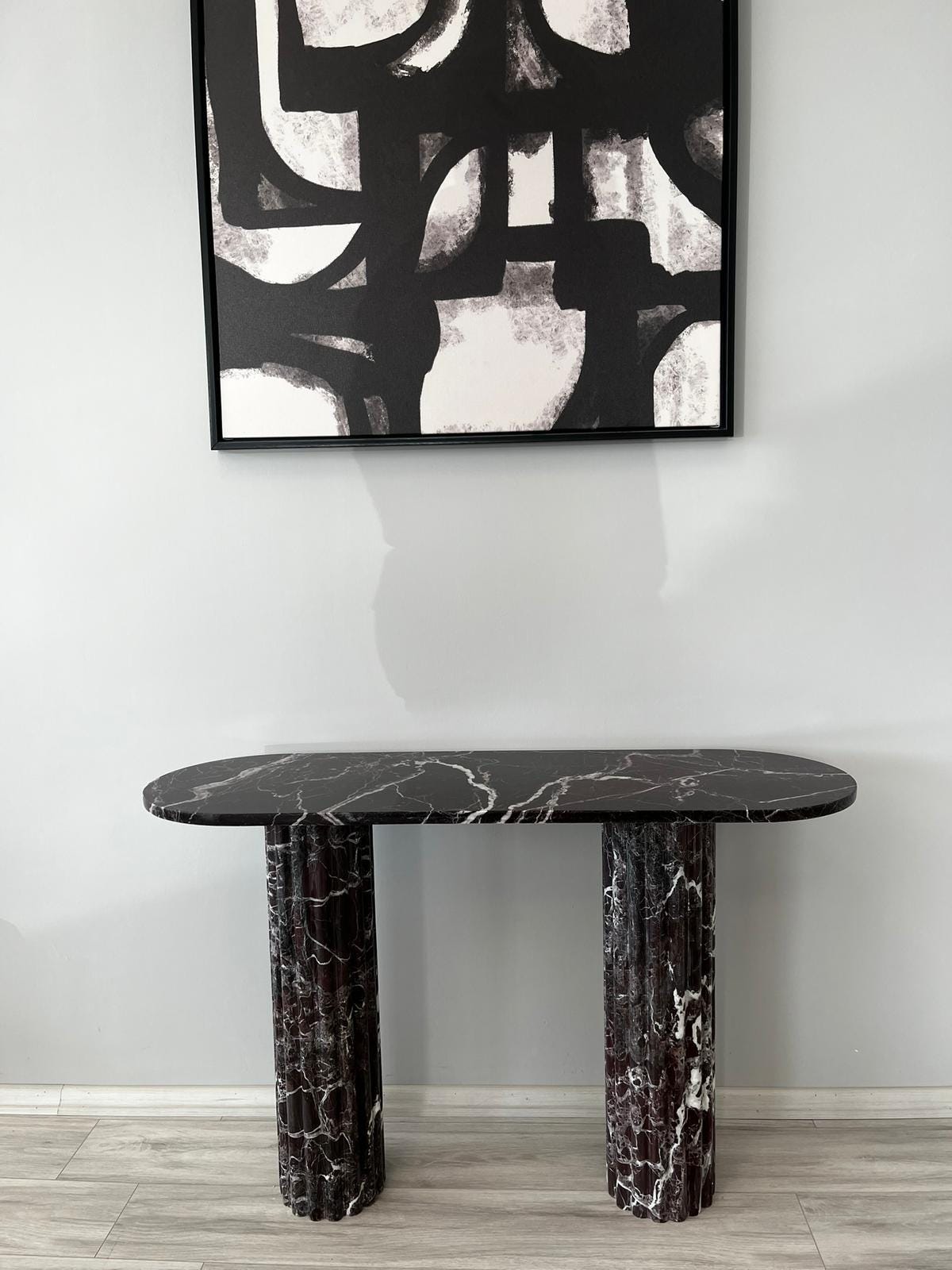 Handmade Red Rosso Levanto Marble Console Table, Natural Stone Coffee Table, Fluted Legs
