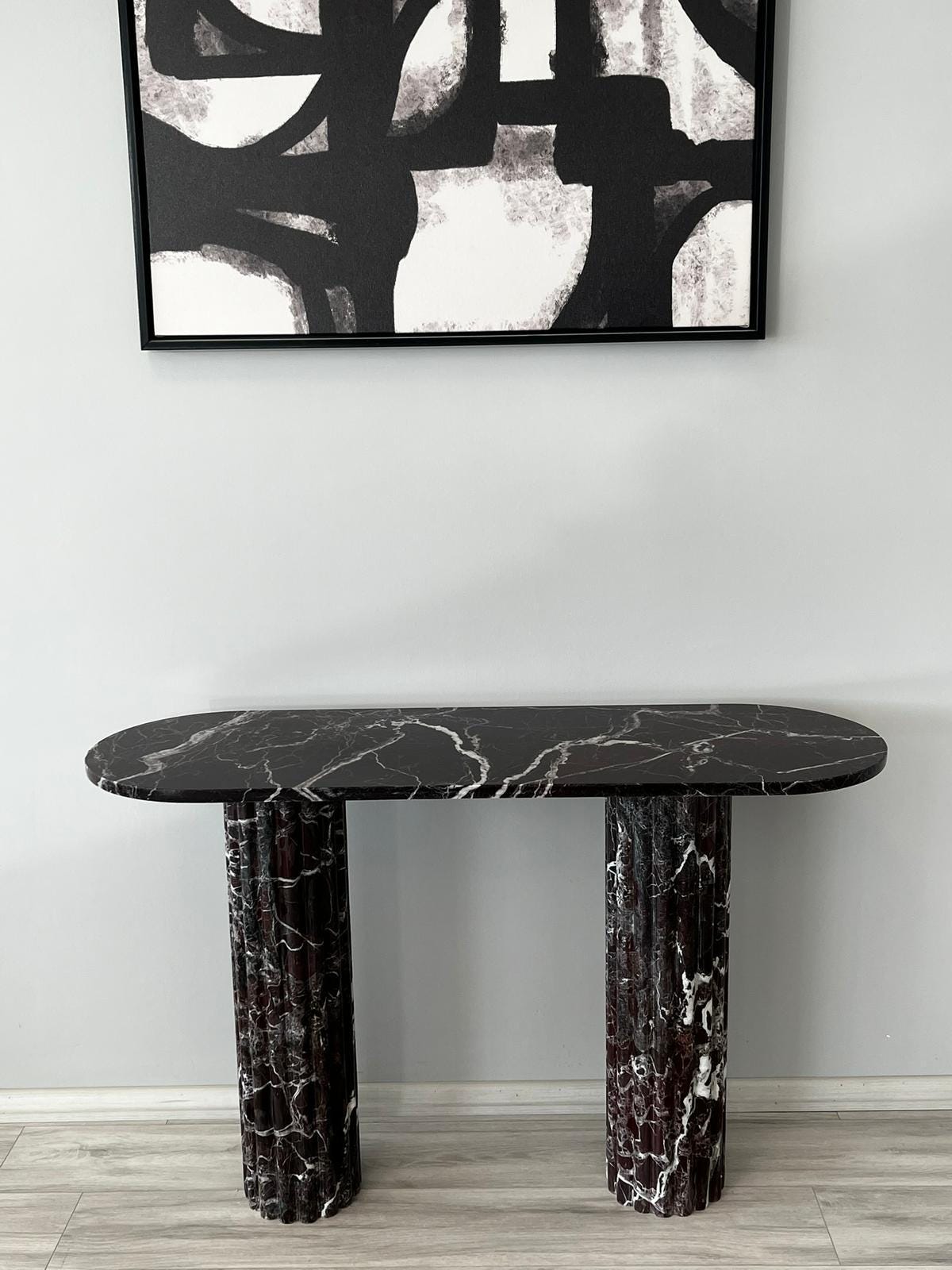Handmade Red Rosso Levanto Marble Console Table, Natural Stone Coffee Table, Fluted Legs