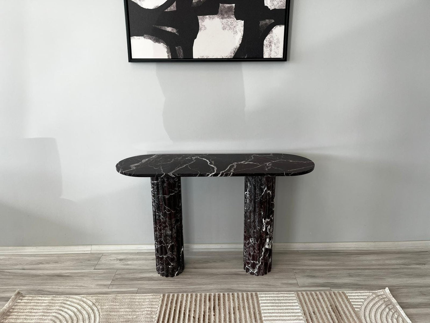 Handmade Red Rosso Levanto Marble Console Table, Natural Stone Coffee Table, Fluted Legs